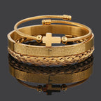 Open Carving Spanish Scripture Cross Bracelet — Stainless Steel