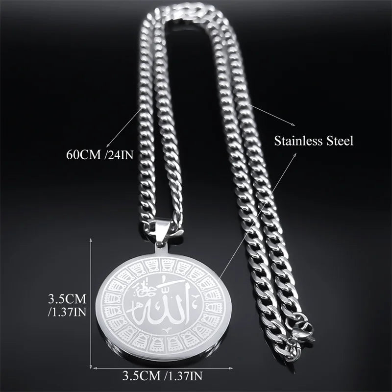 Arabic Allah Silver Round Necklace — Stainless Steel