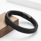 Black PU Leather Magnetic Bracelet Men's Mature and Stable and Elegant Giving Men The Best Gift for Men