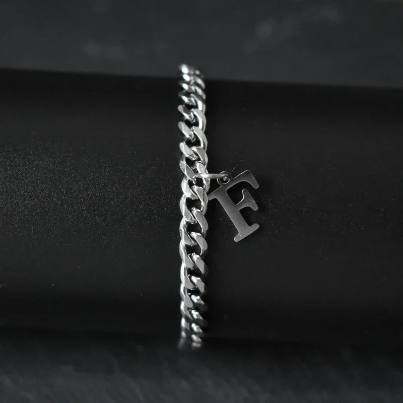 A-Z Initial Letter Cuban Chain Bracelet — Stainless Steel
