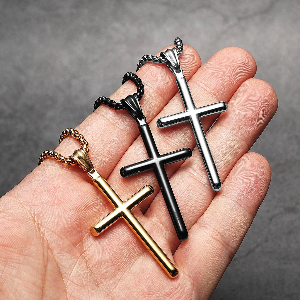 Cross Pendant Necklace Stainless Steel Simple