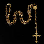 Gold Color Bead Rosary Necklace For Women High Quality Rosary Beautiful Cross Pendant Rose Necklace Jewelry Gift