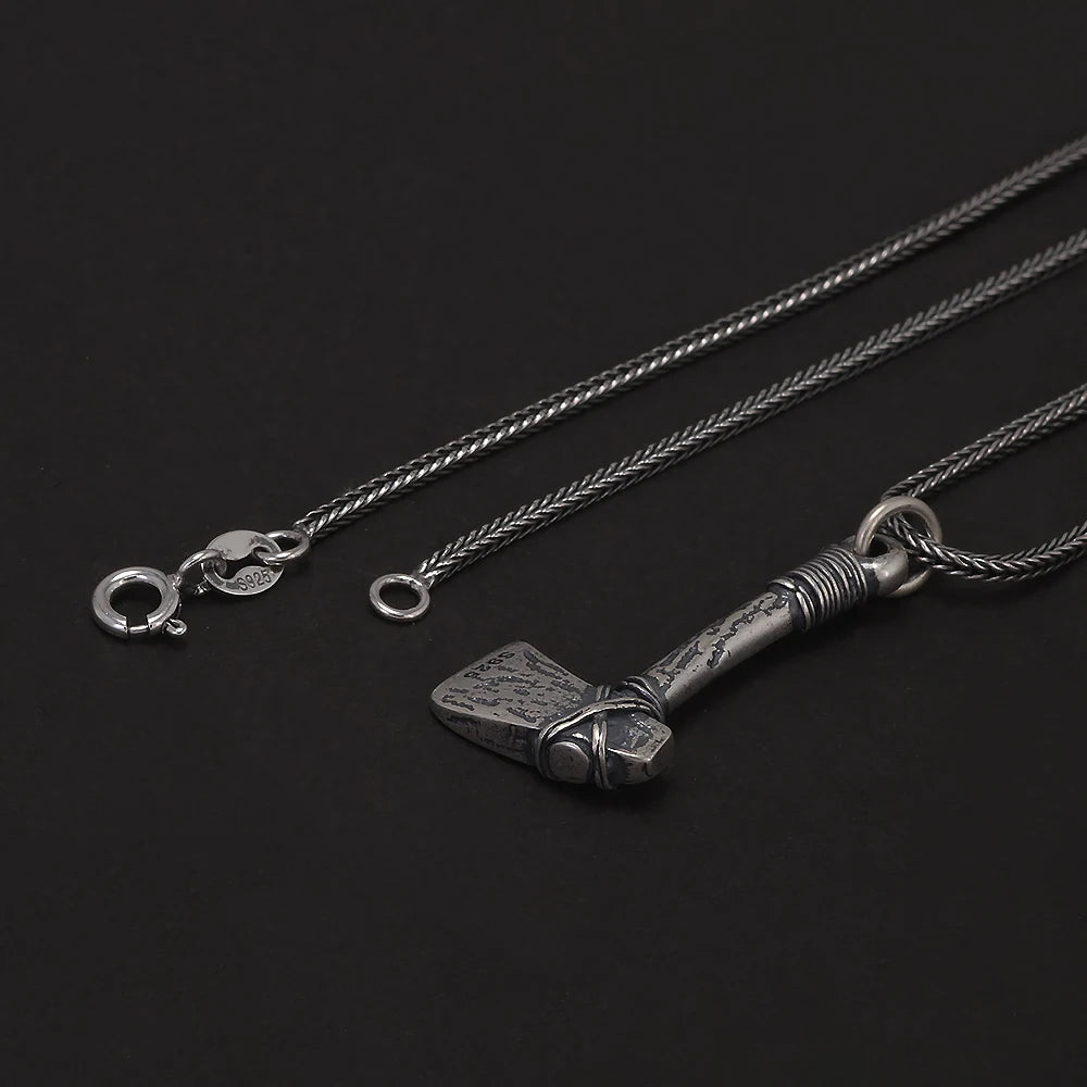 925 Sterling Silver Nordic Viking Axe Pendant Necklace Antiqued Retro Punk Celtic Trendy Male Boy Amulet Jewelry Gifts