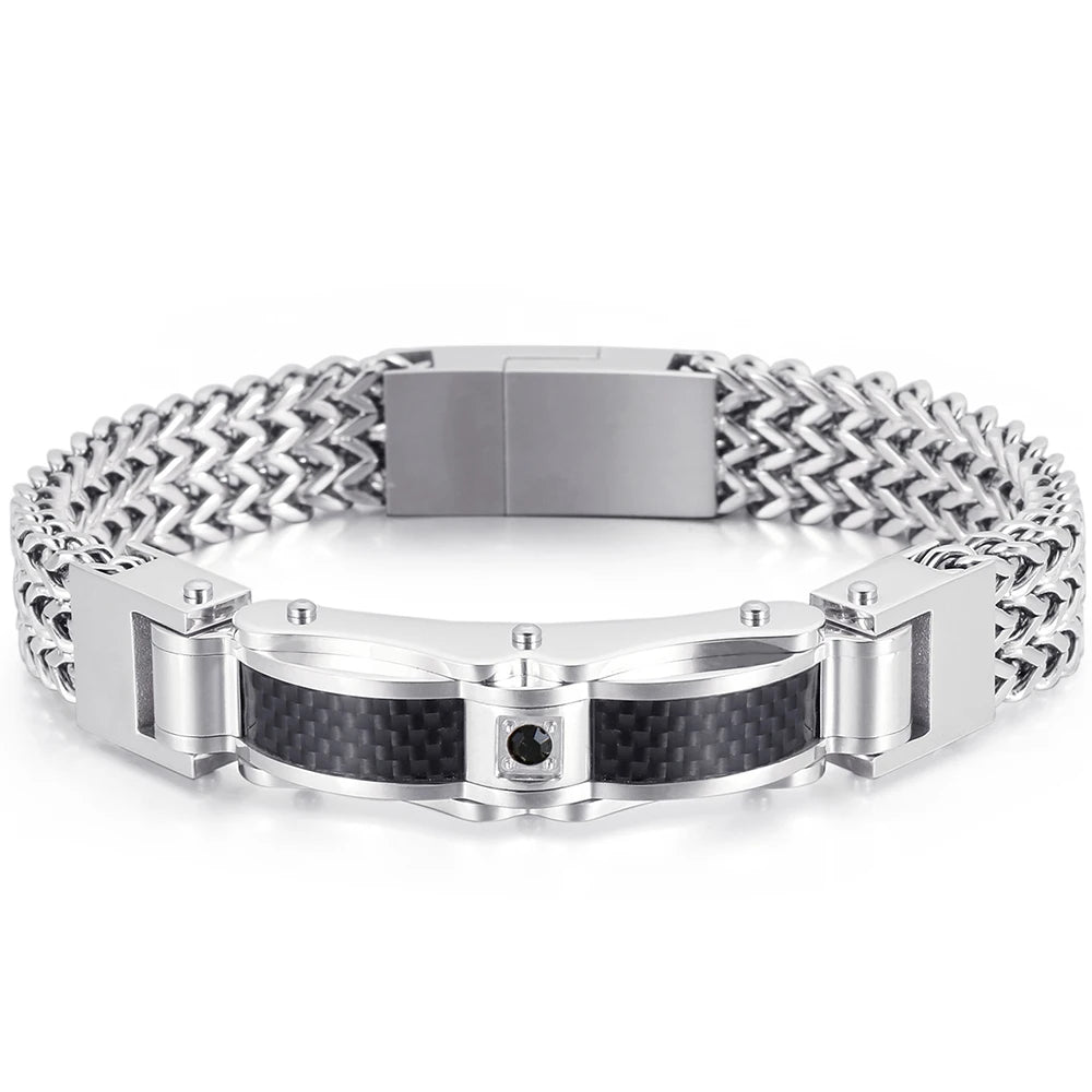 Luxury Bracelet for Men Gold Color 12MM Wide Stainless Steel Square Franco Link Chain Men's Wrist Bracelets With Magnet