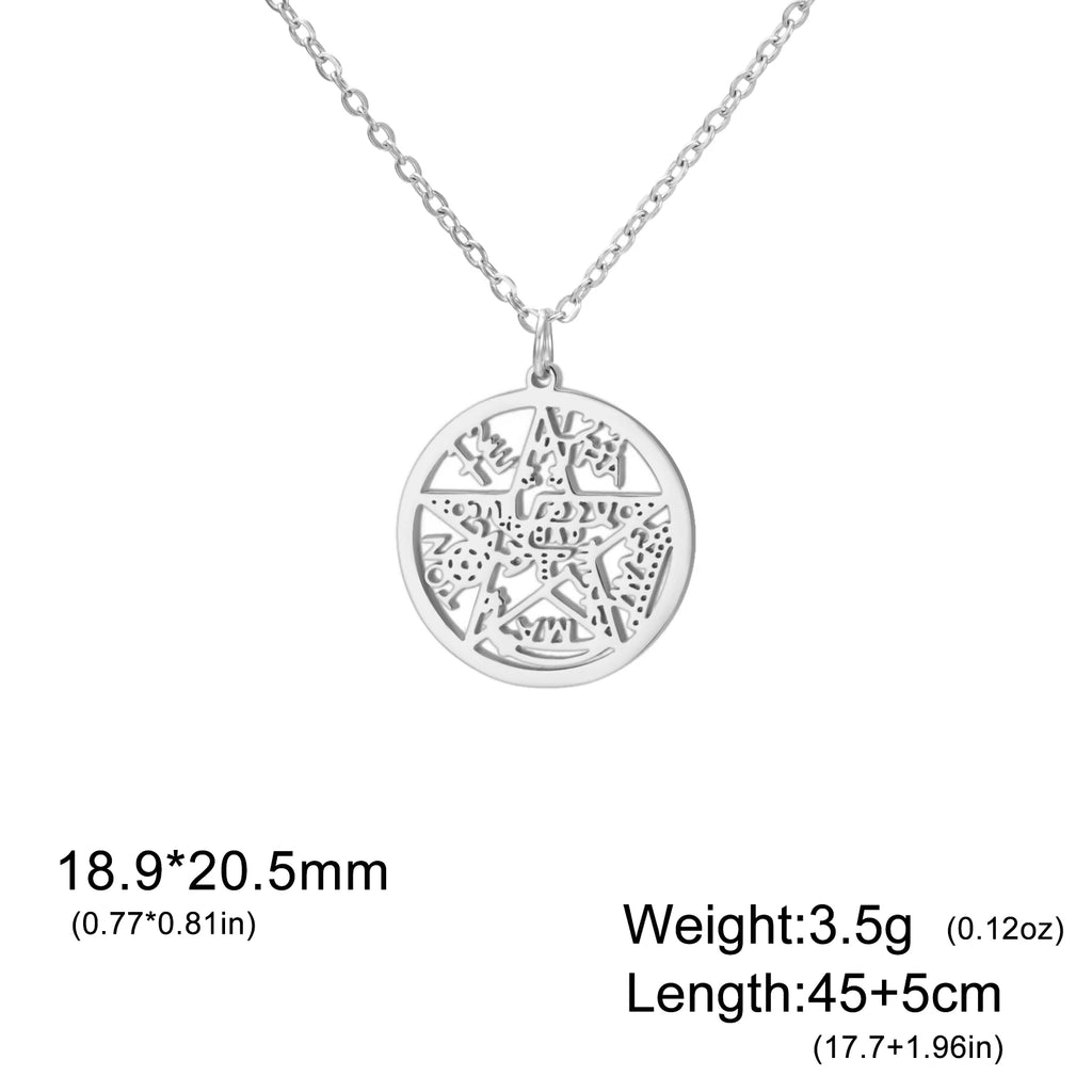 Double Amulet Protection Necklace Witch Knot Pentagram Tetragrammaton Stainless Steel Protection Jewerly Wholesale