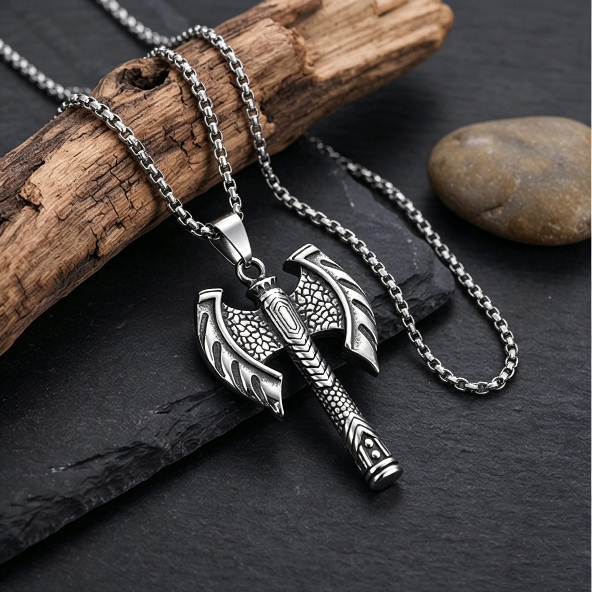 Silver Viking Axe Pendant Necklace Statement