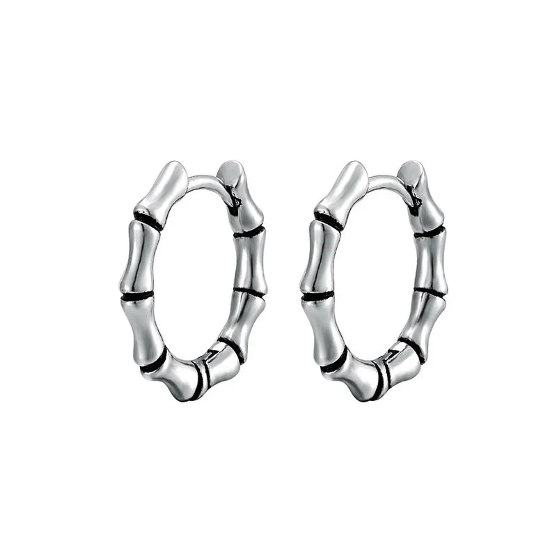 Bamboo Shaped Hoop Earrings for Men Women — Stainless Steel