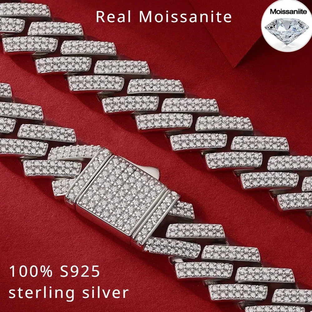 14mm Full Moissanite Cuban Link Necklace Bracelet GRA Certified 100% 925 Sterling Silver Hip Hop Cuban Jewelry for Men Women