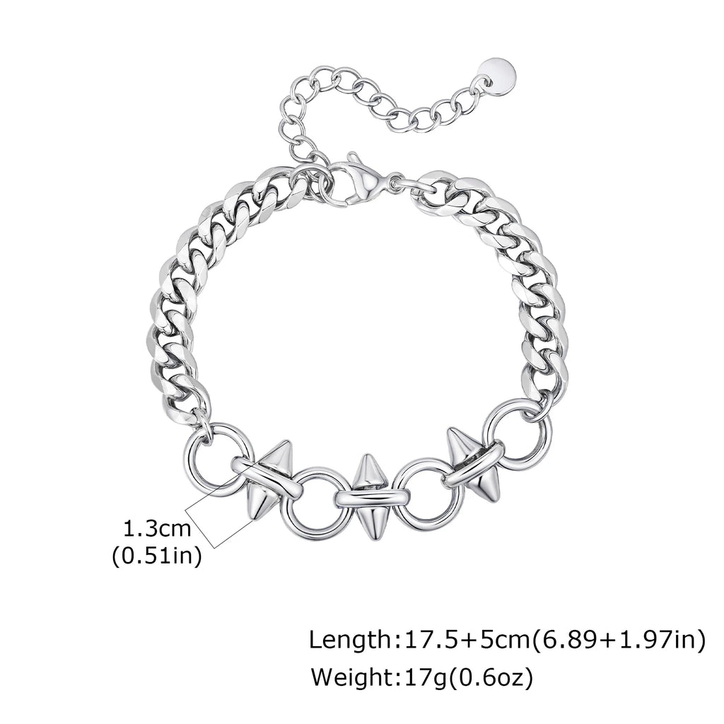 Gothic Spike Rivet Link Bracelet — Stainless Steel