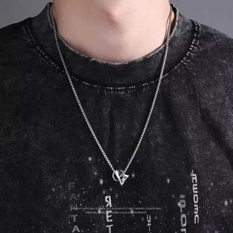 Geometric Triangle Circle Pendant Necklace — Box Chain