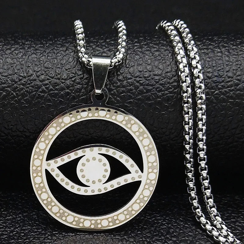 Hamsa Evil Eye Pendant Necklace — Stainless Steel