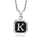 Initials Necklaces for Men Women,A-Z 26 Letters Black Square Stainless Steel Pendant Collar,45-60CM Twisted Rope Chain