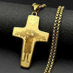 Christ Jesus Good Shepherd Cross Pendant Necklace for Women Men Stainless Steel Gold Color Holy Spirit Dove Chain Faith