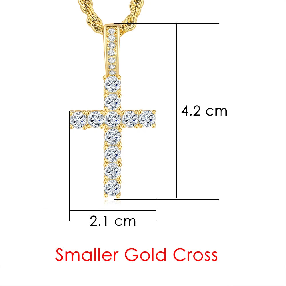 Gold Iced Out Cross Pendant Rope Cuban Chain