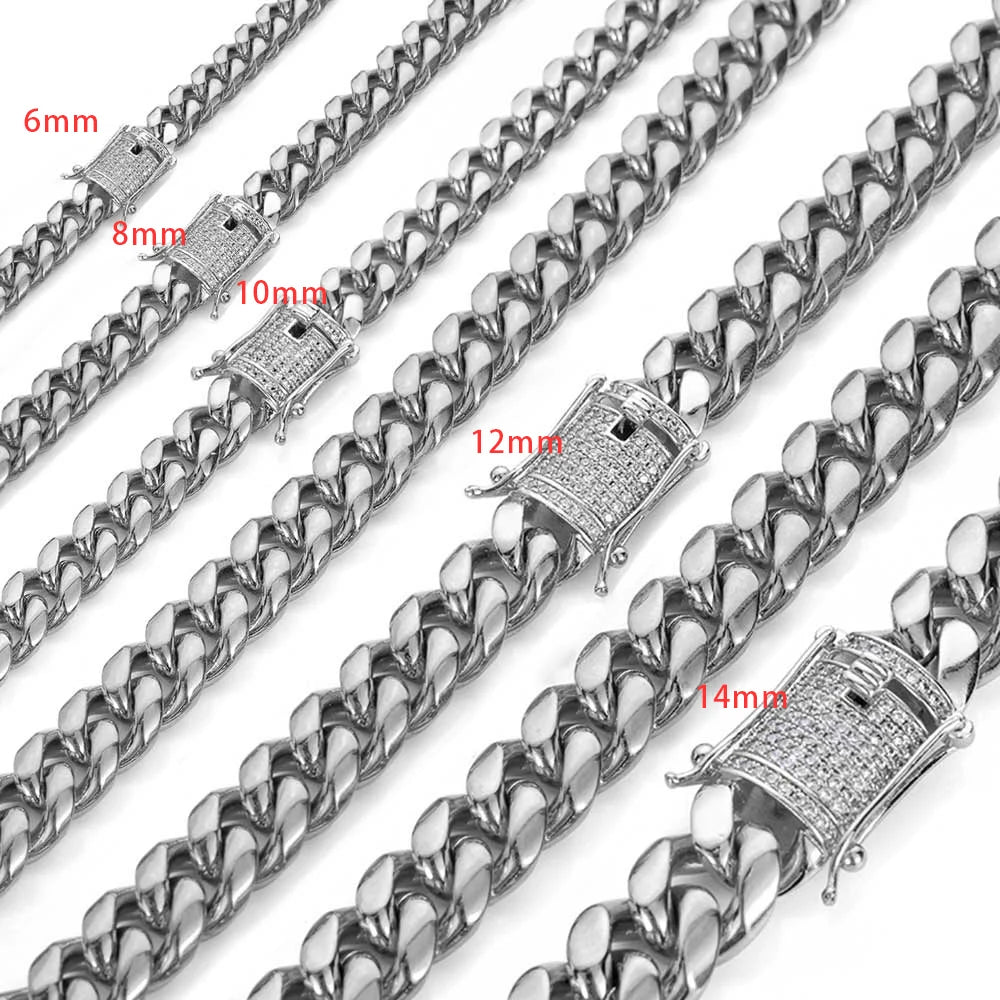 Iced Out Cuban Chain Necklace Stainless Steel 6-16MM