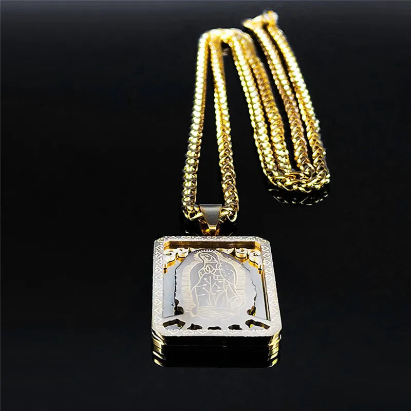 Steel Pendant Virgen Guadalupe Mary Square