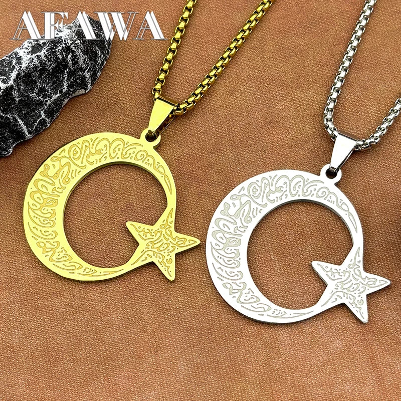 Star Crescent Moon Pendant Necklace — Stainless Steel