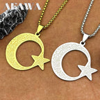 Star Crescent Moon Pendant Necklace — Stainless Steel