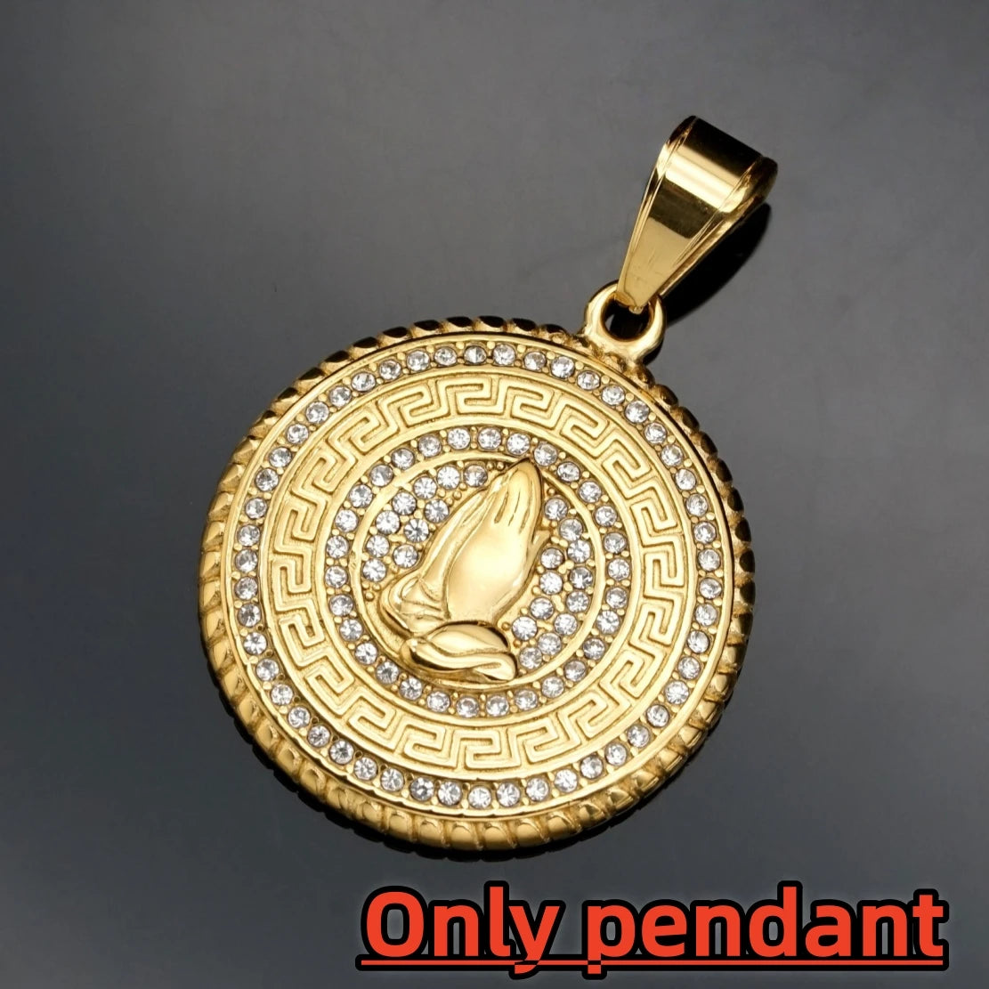 Iced Out Praying Hands Pendant — Gold