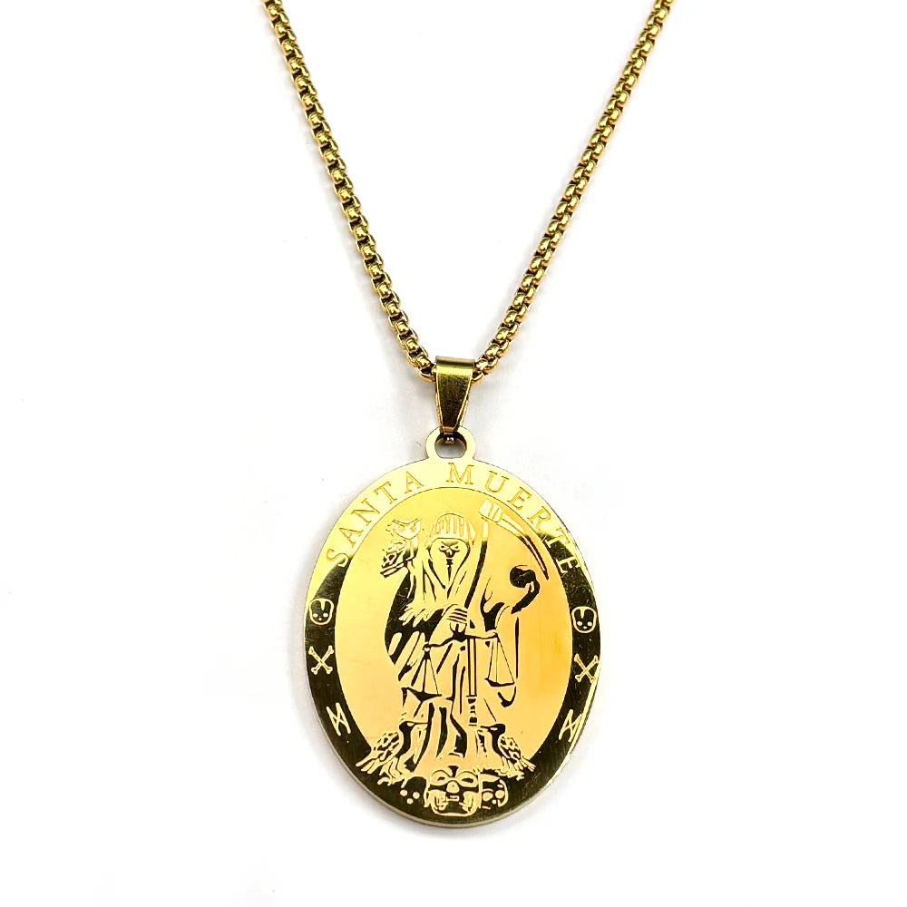 Santa Muerte Grim Reaper Pendant — Gold