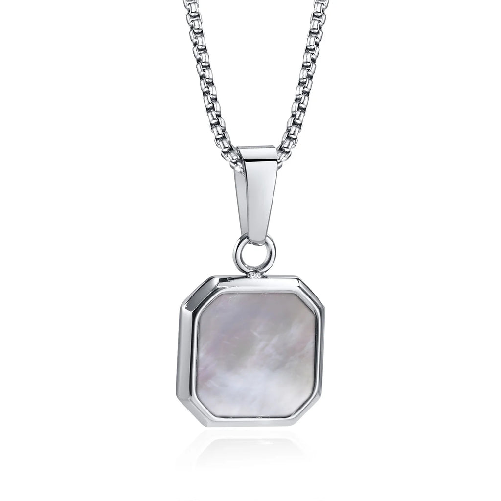 Natural Stone Geometric Pendant — Stainless