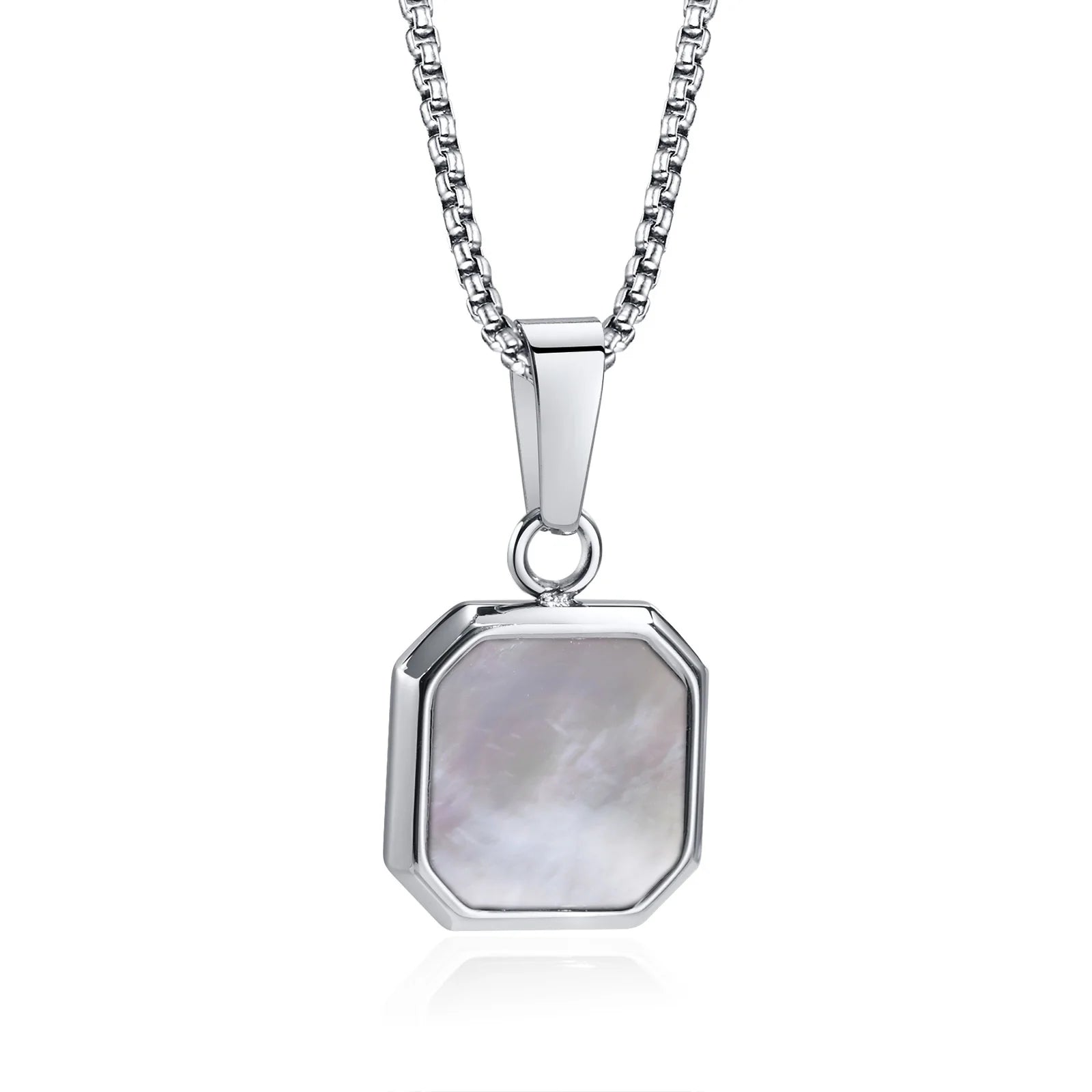 Natural Stone Geometric Pendant — Stainless