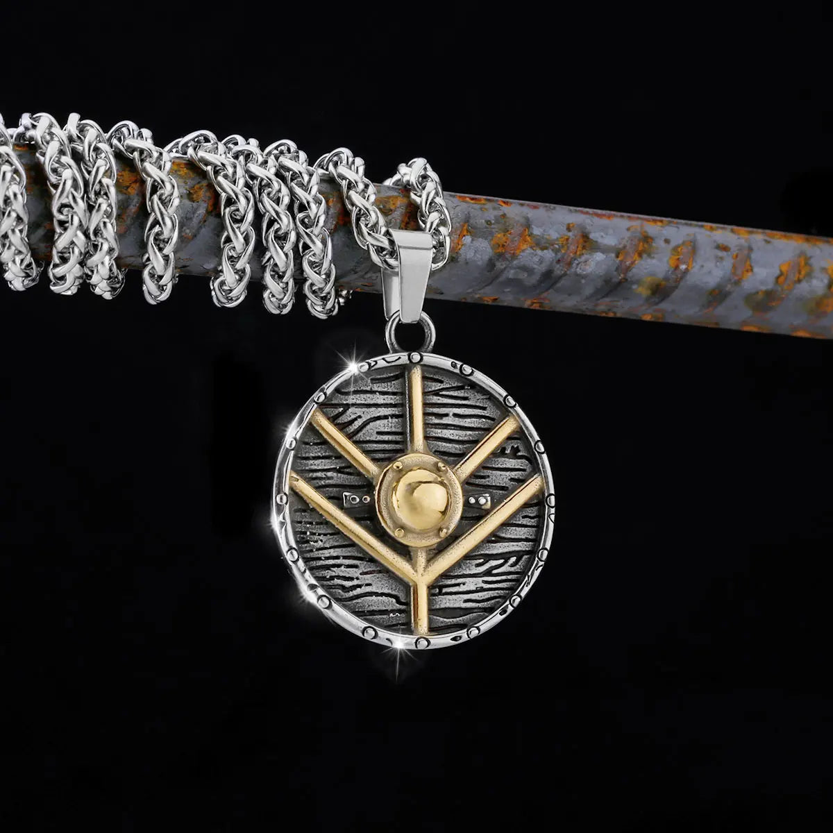 Nordic Totem Amulet Rune Necklace Retro Geometric Pattern Stainless Steel Jewelry Viking Punk Pendant Men's Fashion