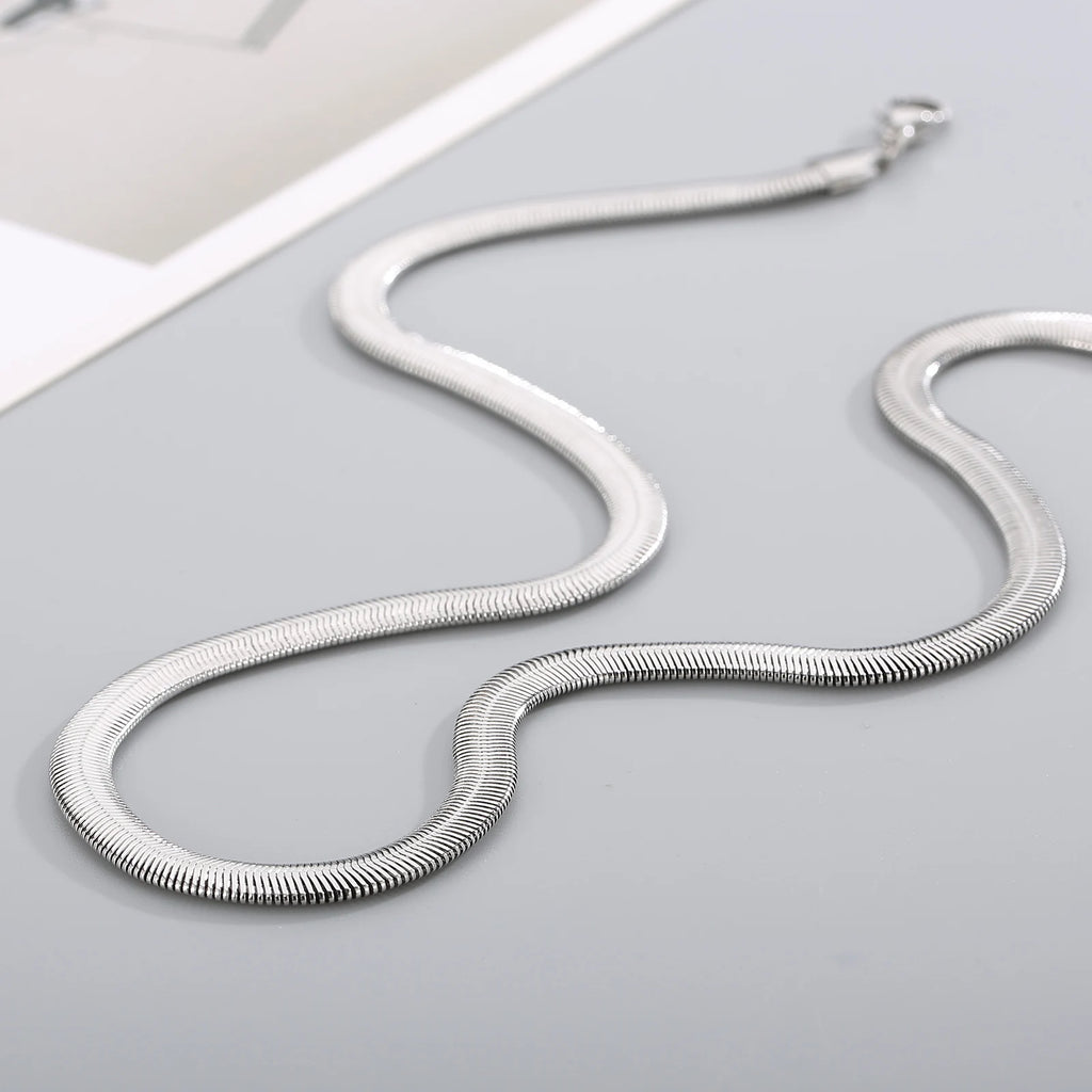 Four-color 6/8mm Chunky Braided Snake Chain Trend Stainless Steel Men Ladies Choker Flat Link Fashion Accessories