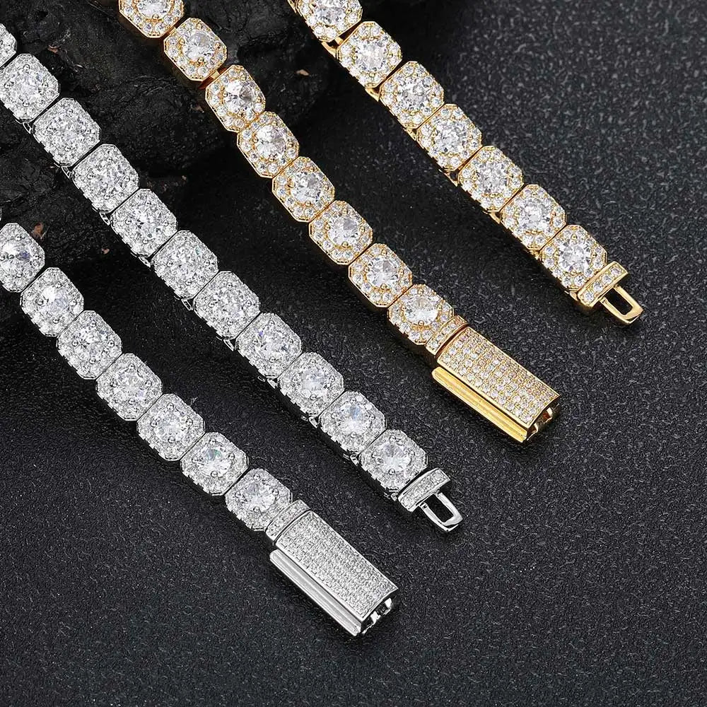 Gold Tennis Bracelet Iced Out 7MM Cluster
