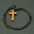 Retro Wooden Cross Pendant Necklace 24" Rope Cord