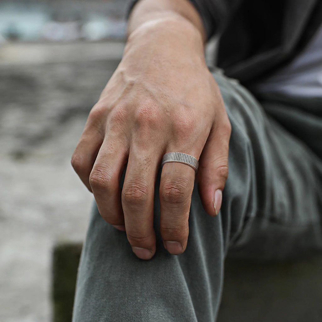 Vnox 5.7mm Woven Textured Open Ring for Men Boys, Adjustable Simple Metal Finger Band, Vintage Male Jewelry