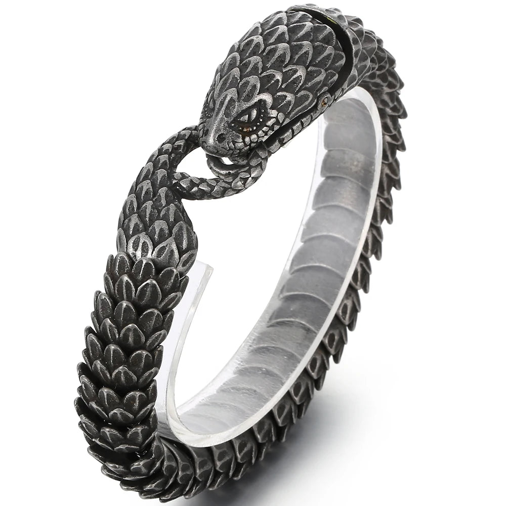 Cool Solid 316L Stainless Steel Snake Body Link Chain Man Bracelet for Men Male Men's Bracelets 8.7" Punk Rock Metal