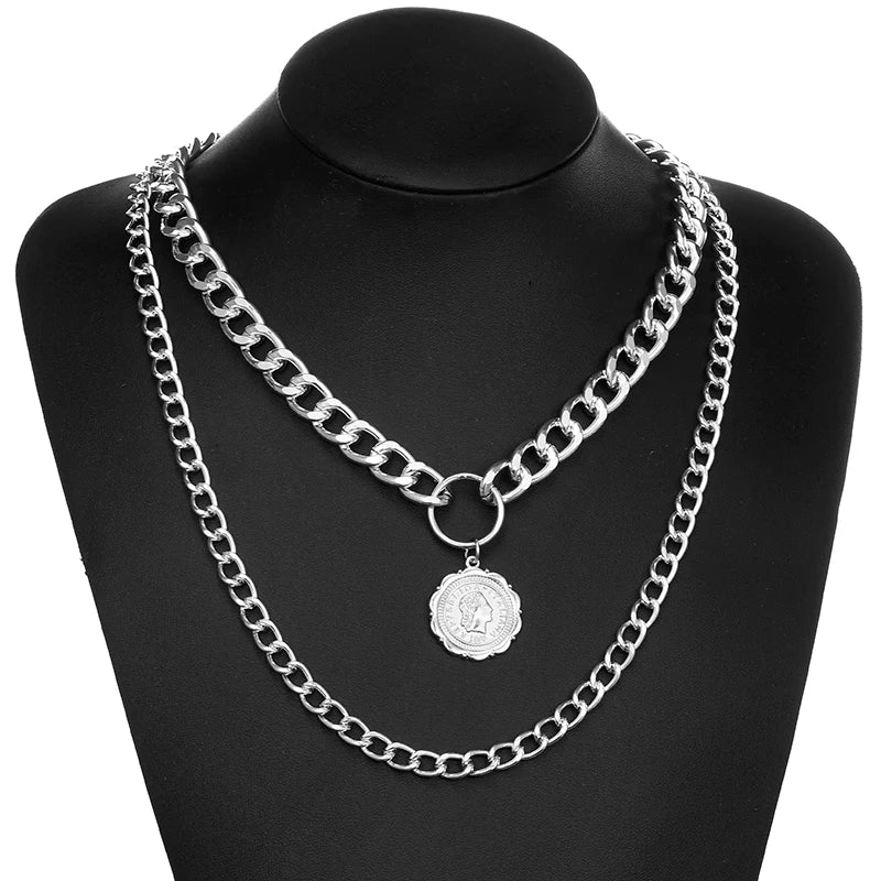 Fashion Chain Link Choker Heart Lock Cross Necklace Pendant For Women Men Silver Color Goth Jewelry Party Punk Long Necklaces