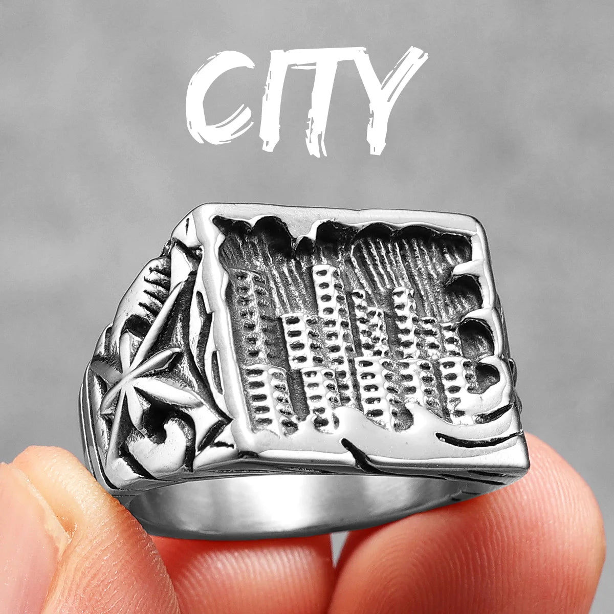 City Carving Ring Stainless Steel Minimal