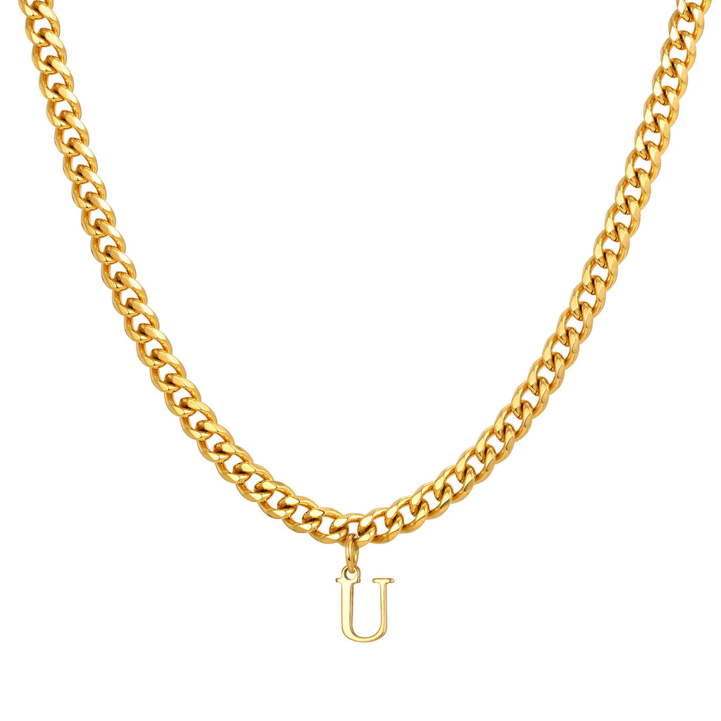 Vnox Men's Thick 5mm Wide Chain 26 Letters Pendant Necklace Punk Hip Hop Gold Color Jewelry On Neck Boys Cool Wear