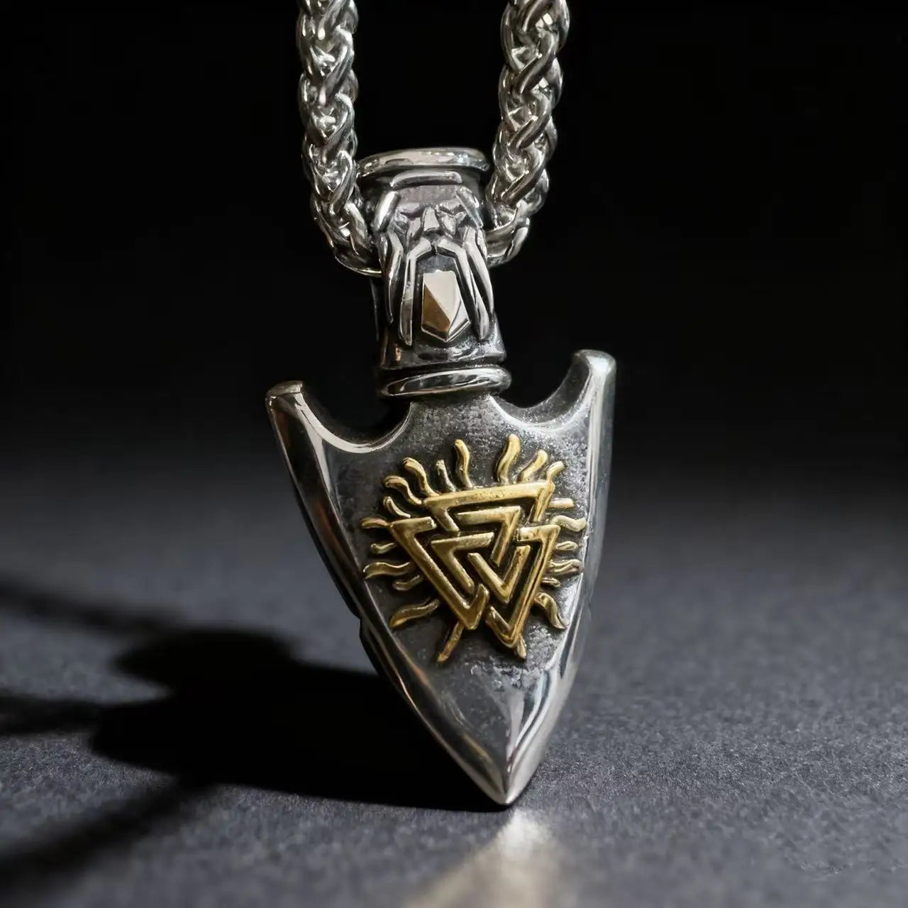 Compass Valknut Steel Pendant Viking Vegvisir