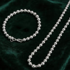 Hollow Beads Necklace & Bracelet Set 6mm — Silver-Tone Classic