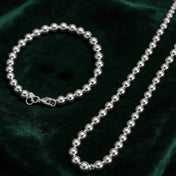 Hollow Beads Necklace & Bracelet Set 6mm — Silver-Tone Classic