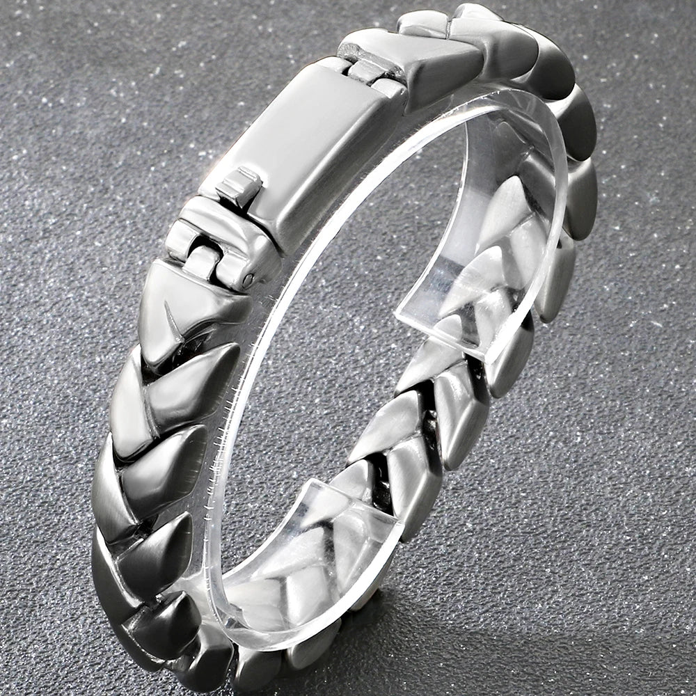 Matte Brushed Stainless Steel Bracelet for Man 11MM Wide Cuban Link Chain Bracelets Waterproof Gold/Silver Color
