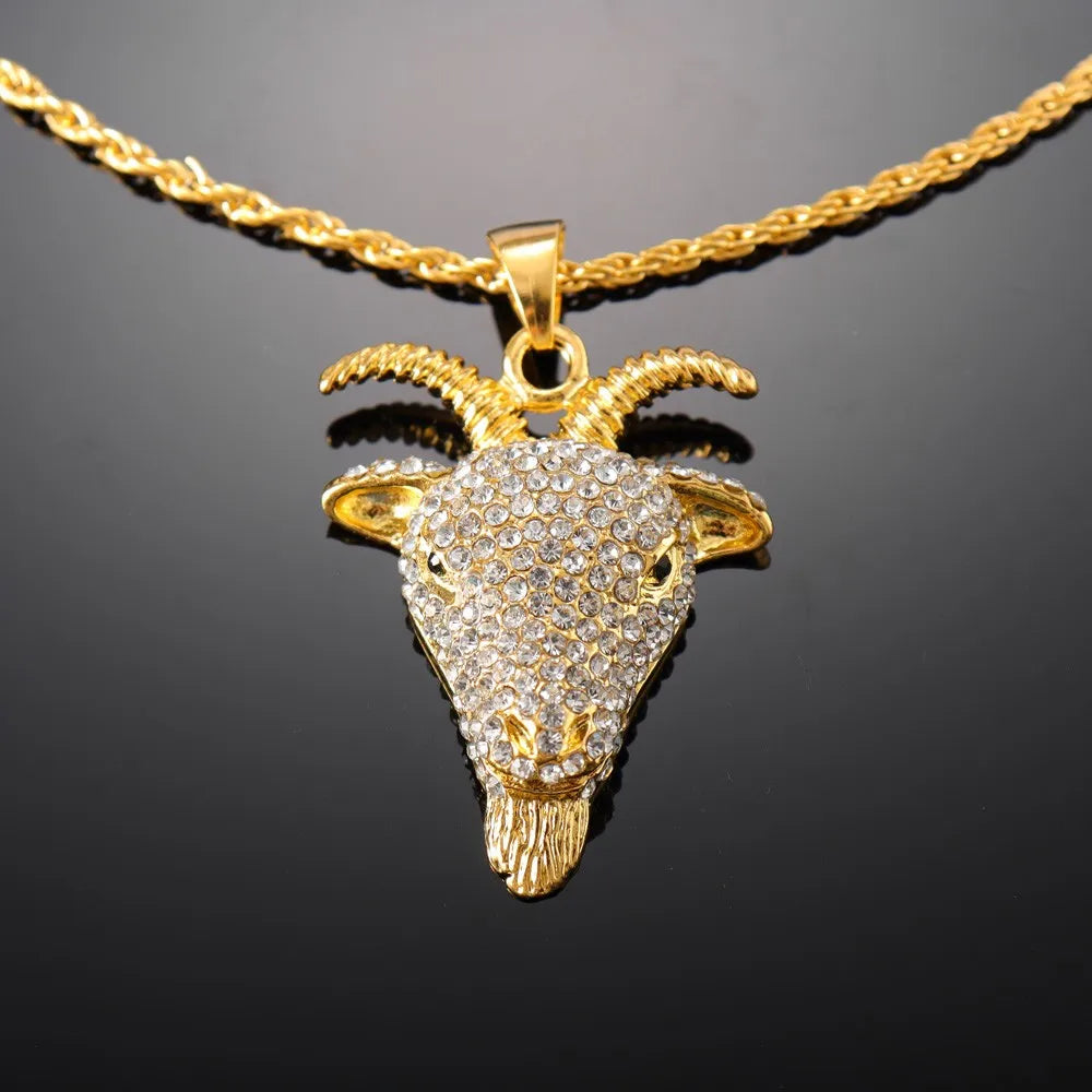 Hollow Goat Animal Pendant Necklace — Two-Tone, Silver & Gold