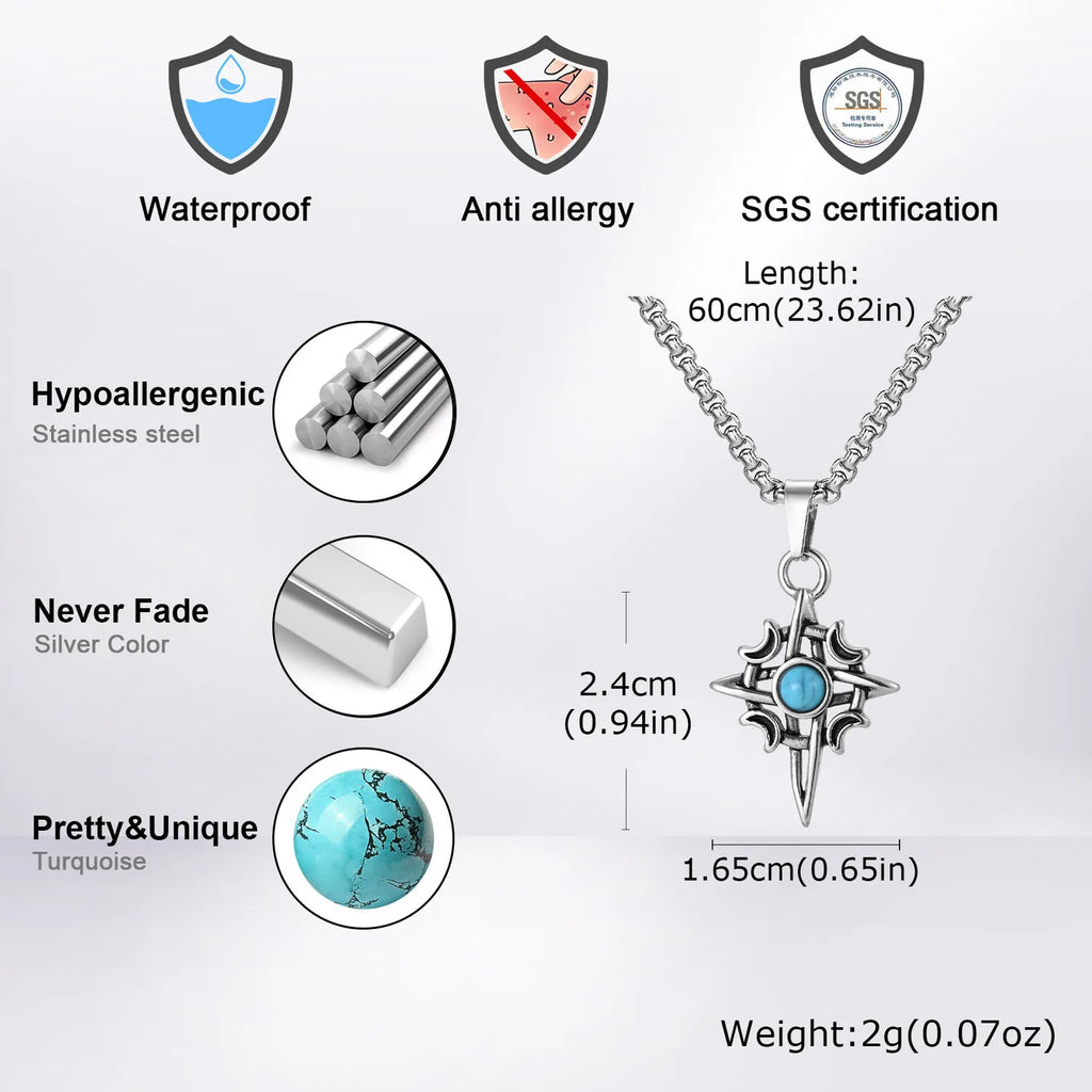 Viking Celtic Stone Pendant Necklace — Stainless Steel