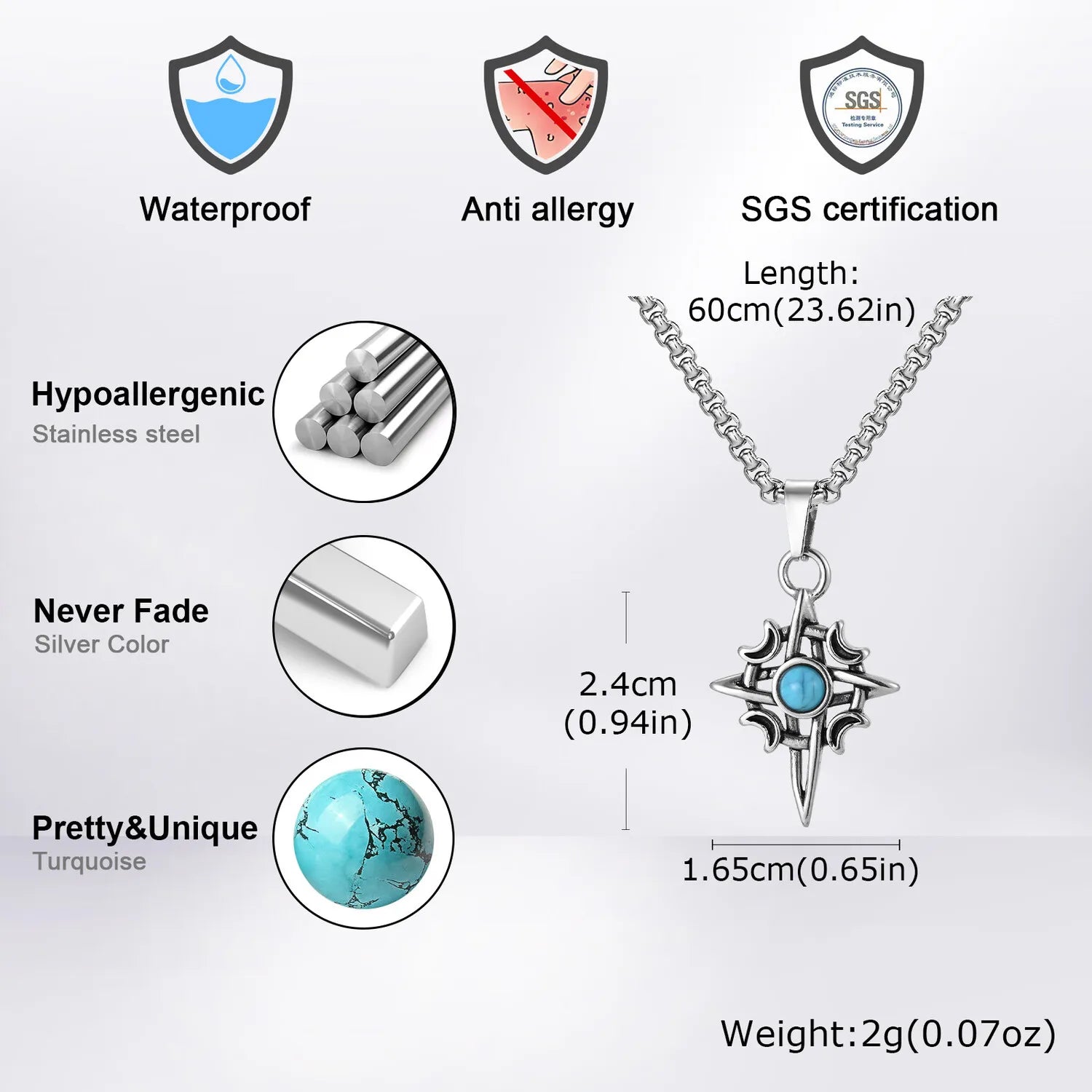 Viking Celtic Stone Pendant Necklace — Stainless Steel