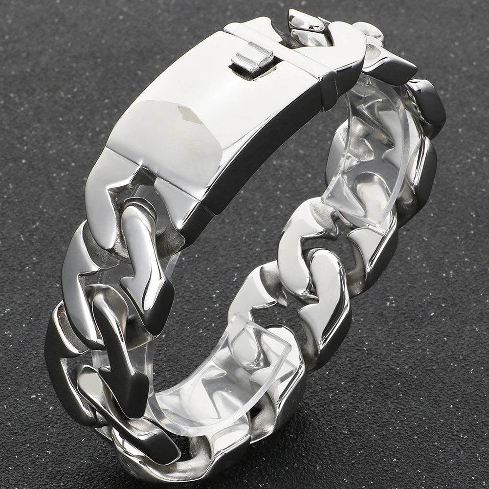 Waterproof 316l Stainless Steel Jewelry Bracelet for Man 24MM Width Curb Cuban Link Chain Men's Bracelets Fathers' Day