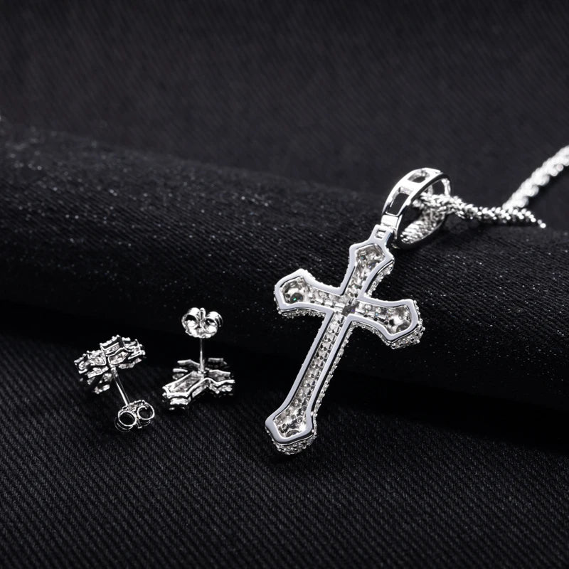 Iced Out Cross Necklace Set — 925 Silver