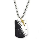 Hip Hop Two-tone Split Cracked Dog Tag Movable Starburst Cross Pendant Necklace for Men Stainless Steel Amulet Chain Jewery