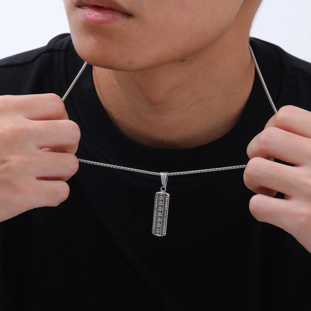 Vertical Bar Necklaces for Men Boys,Zircon Embossed Stainless Steel Pendant Necklaces,Stylish Trendy Jewelry Gifts