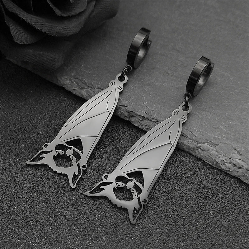 Gothic Silver Pendant Dark Style Owl Long Drop