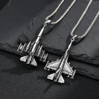 Men Stainless Steel Fighter Jet Pendant Necklace Silver Color Airplane Chain Punk Hip Hop Aviation Enthusiast Jewelry Gift