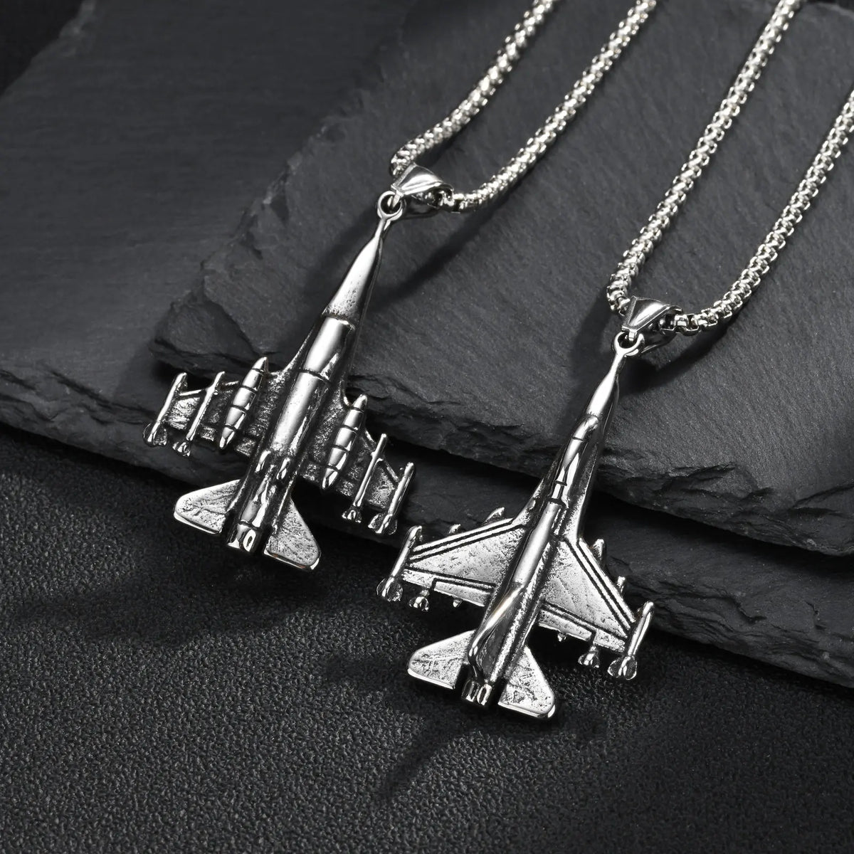 Men Stainless Steel Fighter Jet Pendant Necklace Silver Color Airplane Chain Punk Hip Hop Aviation Enthusiast Jewelry Gift