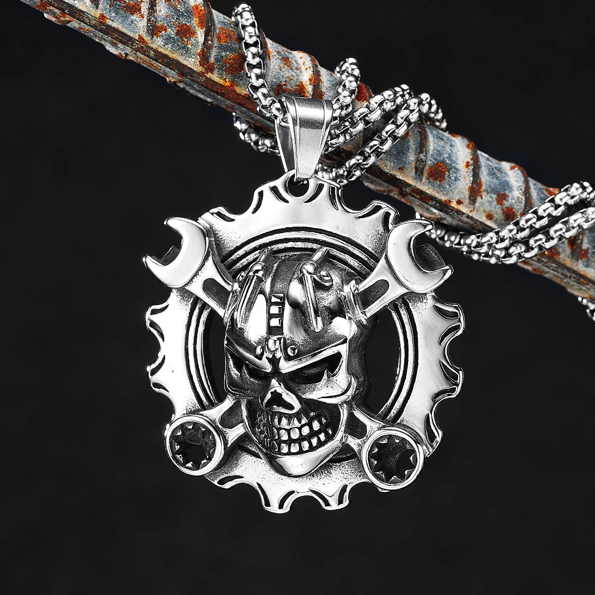 Mechanical Wrench Gear Skull Stainless Steel Men Women Necklaces Pendants Chain Punk Biker Jewelry Creativity Gift